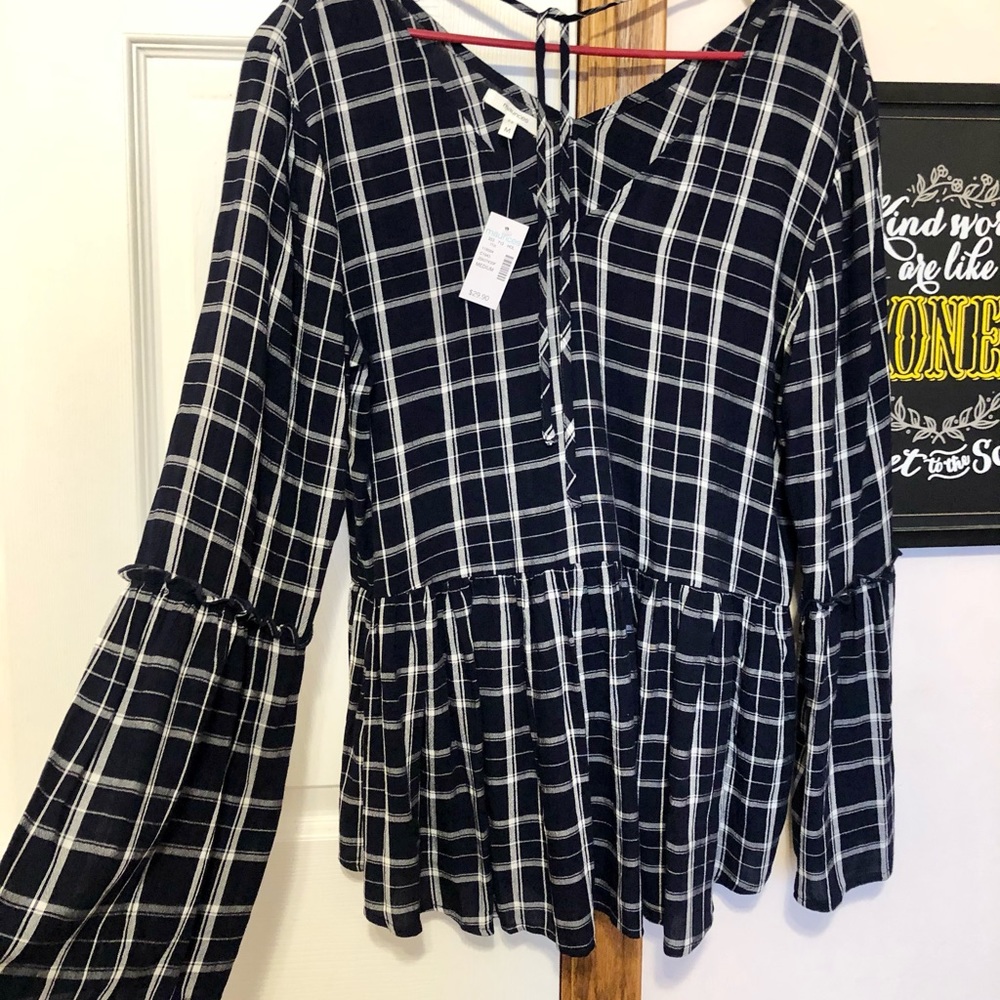 Maurices Navy Blue Plaid Blouse